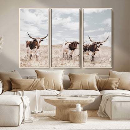 65621083-MGV-CV-36X24-Texas Longhorn Wall Art – Rustic Western Cattle Canvas Print, Southwestern Ranch Photography Decor for Living Room, Office,