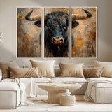 91615410-MGV-CV-36X24-Bull Wall Art – Rustic Western Longhorn Canvas Print, Powerful Abstract Animal Painting, Farmhouse Ranch Decor for Living Room,
