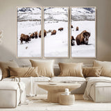 38217250-MGV-CV-36X24-Bison Herd Wall Art – Wildlife Canvas Print of Buffalo Winter Snow Scene, Rustic Western Lodge Décor, Farmhouse & Cabin Nature