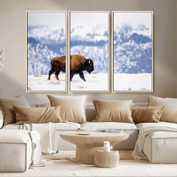 21623194-MGV-CV-36X24-Snow Bison Wall Art – Majestic Buffalo Wildlife Canvas Print, Winter Nature Décor for Rustic Living Room, Farmhouse, Cabin, Lodge