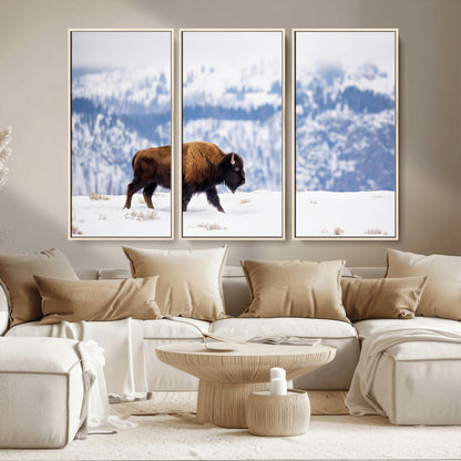 21623194-MGV-CV-36X24-Snow Bison Wall Art – Majestic Buffalo Wildlife Canvas Print, Winter Nature Décor for Rustic Living Room, Farmhouse, Cabin, Lodge