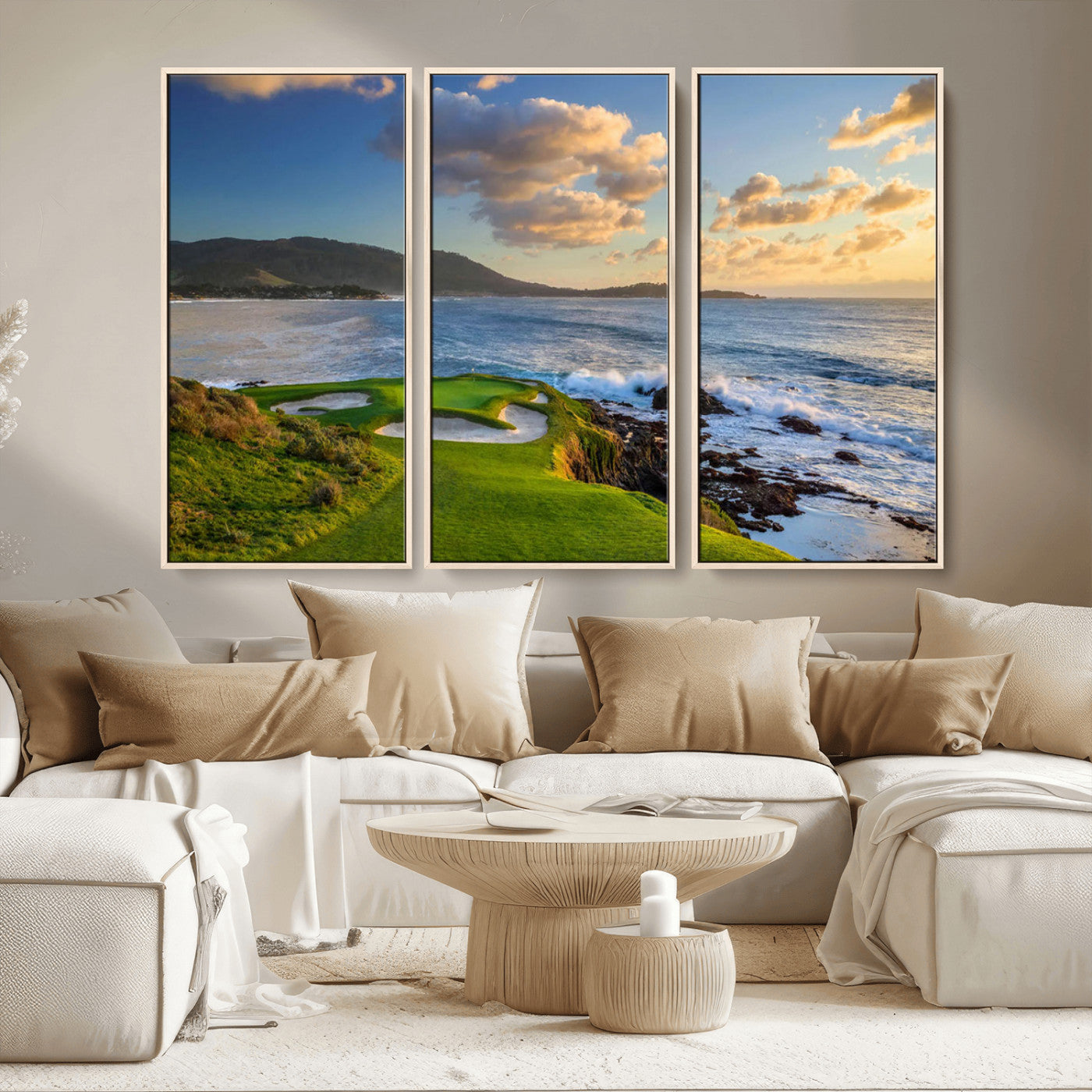 50107048-MGV-CV-36X24-Golf Course Wall Art – Coastal Ocean View Canvas Print, Scenic Fairway Landscape Decor for Office, Man Cave, Bedroom, or Living
