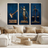 91629053-MGV-CV-36X24-Lady Justice Wall Art – Golden Gavel and Scales Canvas Print, Elegant Legal Office Decor for Lawyers, Judges, Courtroom or Study