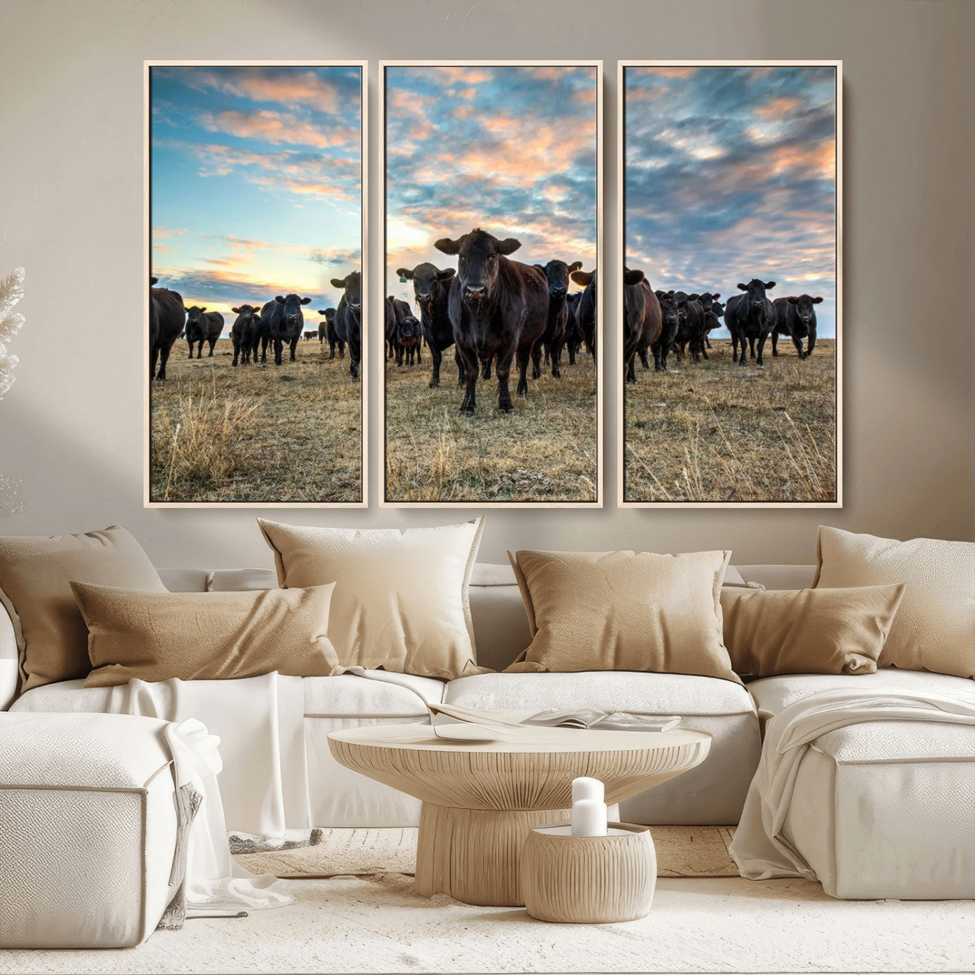 13867292-MGV-CV-36X24-Black Cattle Wall Art – Rustic Ranch Herd Canvas Print, Western Farmhouse Country Landscape Decor for Living Room, Office, or