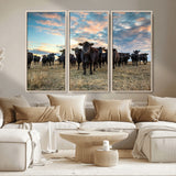 13867292-MGV-CV-36X24-Black Cattle Wall Art – Rustic Ranch Herd Canvas Print, Western Farmhouse Country Landscape Decor for Living Room, Office, or