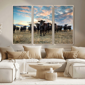 13867292-MGV-CV-36X24-Black Cattle Wall Art – Rustic Ranch Herd Canvas Print, Western Farmhouse Country Landscape Decor for Living Room, Office, or