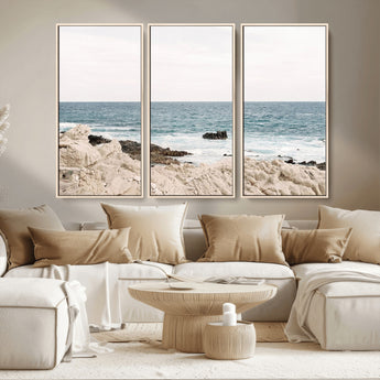 25481980-MGV-CV-36X24-Ocean Coastal Wall Art – Rocky Shoreline and Waves Canvas Print, Serene Beach Landscape Decor for Living Room, Bedroom, or Office