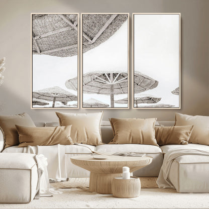 97043123-MGV-CV-36X24-Beach Umbrella Wall Art – Minimalist Coastal Canvas Print, Woven Parasol Summer Decor for Bedroom, Living Room, or Modern Beach