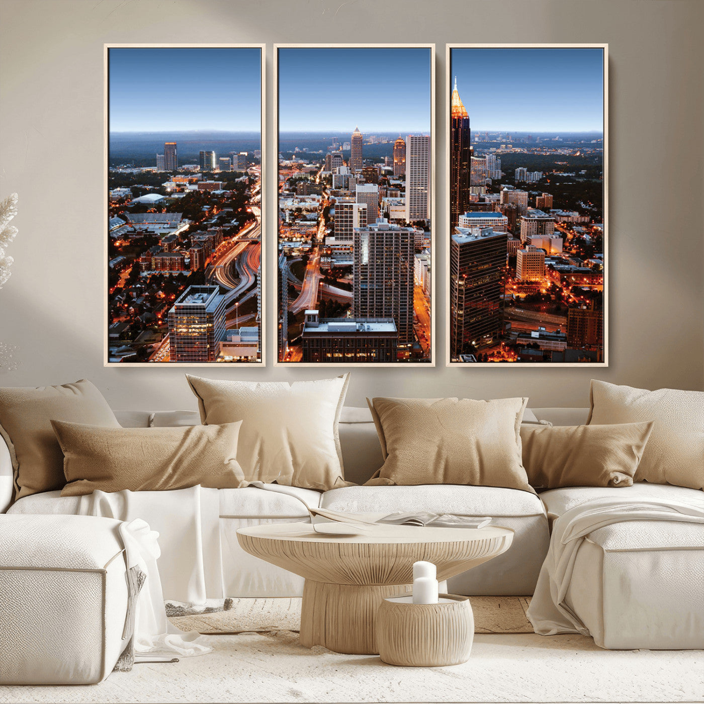25096967-MGV-CV-36X24-Atlanta Skyline Wall Art – Vibrant Cityscape Canvas Print, Modern Night Lights Urban Decor for Office, Living Room, or Apartment