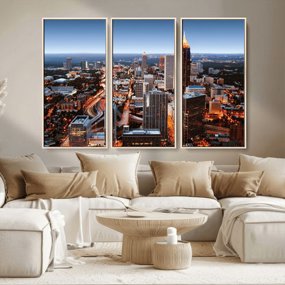 25096967-MGV-CV-36X24-Atlanta Skyline Wall Art – Vibrant Cityscape Canvas Print, Modern Night Lights Urban Decor for Office, Living Room, or Apartment