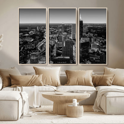 46578567-MGV-CV-36X24-Atlanta Skyline Wall Art – Black and White Cityscape Canvas Print, Modern Urban Night Decor for Office, Living Room, or Apartment