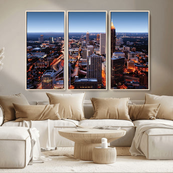 81886632-MGV-CV-36X24-Atlanta Skyline Wall Art – Vibrant City Lights Canvas Print, Modern Urban Cityscape Decor for Living Room, Office, or Apartment