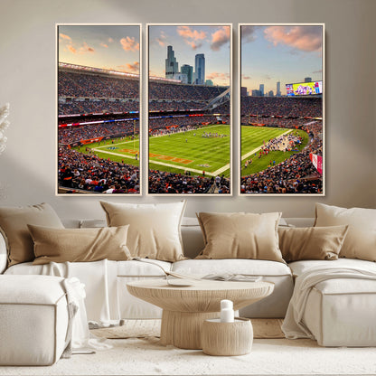55377093-MGV-FC-48X32-3P_Natural-Soldier Field Wall Art – Panoramic Chicago Bears Football Stadium Canvas Print, Game Day Sports Decor for Man Cave, Bar, Office,