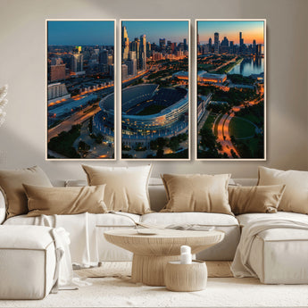 36690345-MGV-CV-36X24-Soldier Field Wall Art – Chicago Bears Stadium Aerial Night Canvas Print, City Skyline Football Decor for Living Room, Office, or