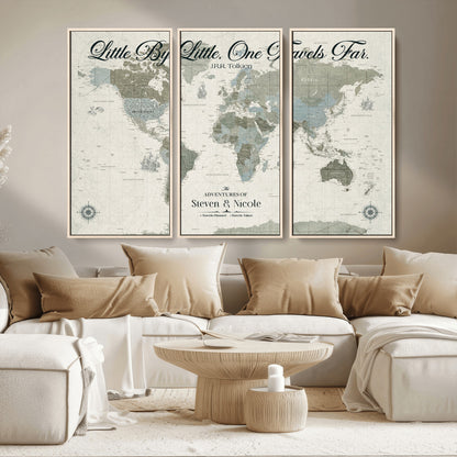 10693204-MGV-CV-36X24-Little By Little One Travels Far Tolkien Quote Blue Green World Map Adventure Wall Art Canvas Print Rustic Wanderlust Travel Decor