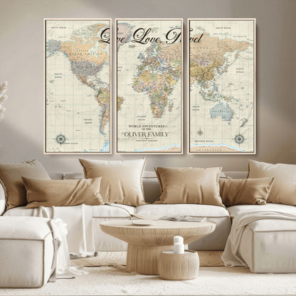 19479008-MGV-CV-36X24-Live Love Travel Wall Art – Detailed World Map Canvas Print, Adventure Decor for Living Room, Office or Bedroom, Travel Gift for