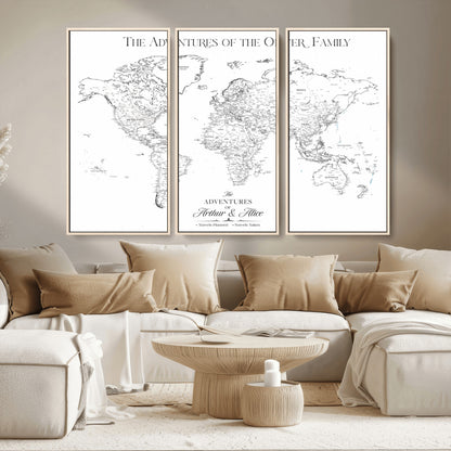 21029247-MGV-CV-36X24-Minimalist World Map Wall Art – Black and White Travel Adventure Print, Modern Family Travel Map Decor for Living Room, Bedroom,