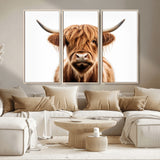 637908607-MGV-FC-93X47-3P_Black-Highland Cow Wall Art Print – Rustic Farmhouse Animal Portrait, Scottish Highland Cattle Canvas, Modern Country Wall Decor for