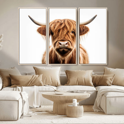 637908607-MGV-FC-93X47-3P_Black-Highland Cow Wall Art Print – Rustic Farmhouse Animal Portrait, Scottish Highland Cattle Canvas, Modern Country Wall Decor for