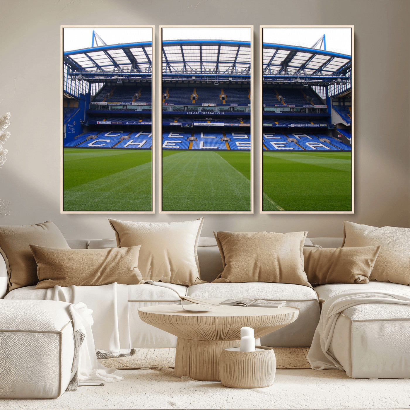 38616413CHELSA-MGV-CV-36X24-Chelsea Stadium Wall Art – Panoramic Football Field Canvas Print, Game Day Sports Decor for Living Room, Office, or Man Cave