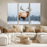 85177251-MGV-CV-36X24-Elk Wall Art – Majestic Wildlife Canvas Print of Bull Elk Snowy Forest, Rustic Nature Decor for Living Room, Cabin, or Office