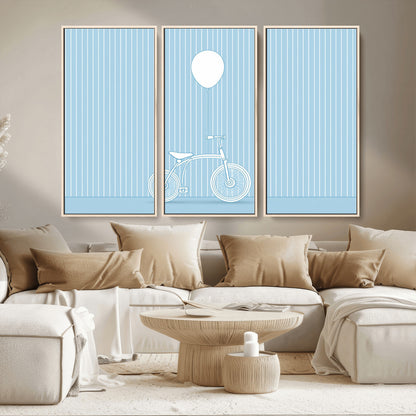 56479838-MGV-FC-48X32-3P_Natural-Bicycle Wall Art – Minimalist Blue Canvas Print with Balloon Illustration, Modern Decor Artwork for Kids Room, Nursery, or Living