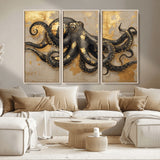 57944271-MGV-CV-36X24-Octopus Wall Art – Black and Gold Nautical Canvas Print, Modern Ocean Inspired Artwork with Elegant Detailing, Coastal Marine