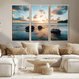 23879436-MGV-CV-36X24-Rocky Ocean Sunset Canvas Wall Art – Seaside Dramatic Seascape, Ocean Sunset Art Print for Coastal Modern Decor for Nature