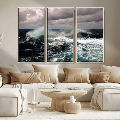 38622353-MGV-CV-36X24-Stormy Ocean Waves Canvas Wall Art – Framed Turbulent Sea Print, Large Nature Canvas for Coastal, Living Room, or Office Spaces