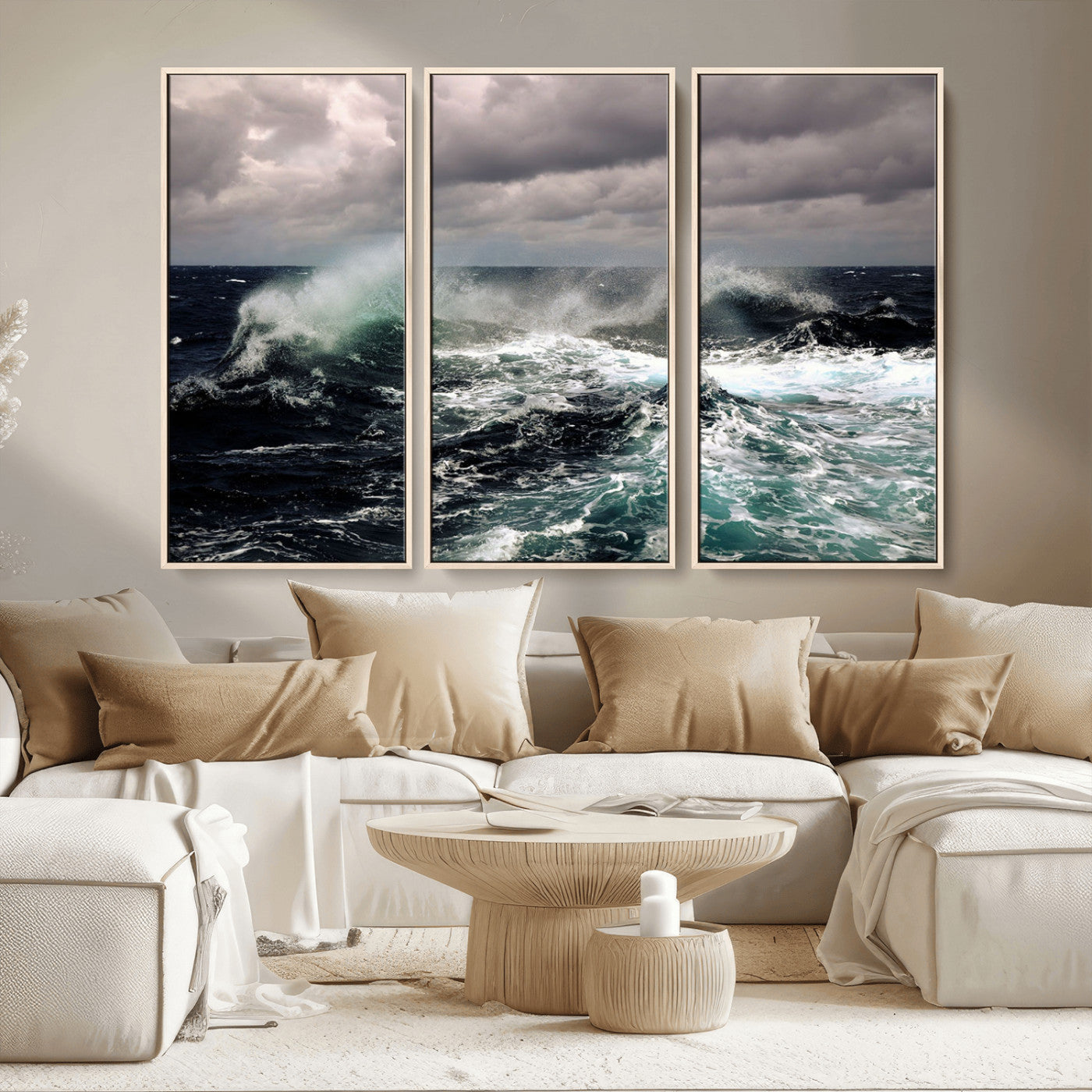 38622353-MGV-CV-36X24-Ocean Wave Wall Art – Dramatic Seascape Canvas Print with Stormy Sky and Crashing Sea, Bold Coastal Photography for Living Room,