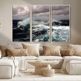 38622353-MGV-CV-36X24-Ocean Wave Wall Art – Dramatic Seascape Canvas Print with Stormy Sky and Crashing Sea, Bold Coastal Photography for Living Room,
