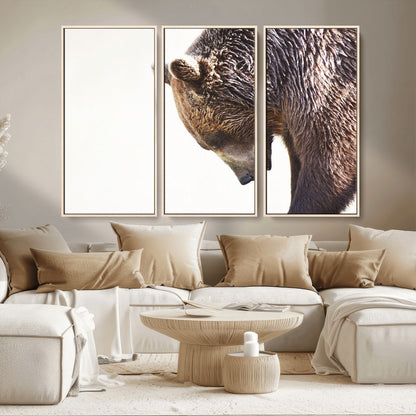 14405507-MGV-CV-36X24-Bear Wall Art – Wildlife Canvas Print with Rustic Animal Portrait and Minimalist Background, Nature Inspired Photography for
