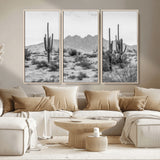 97436PHN-MGV-CV-36X24-Desert Landscape Wall Art – Black and White Cactus and Mountain Canvas Print, Southwestern Nature Photography for Living Room,