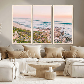 27332135-MGV-CV-36X24-Coastal Sunset Wall Art – Ocean Waves and Rocky Shore Canvas Print, Scenic Seaside Photography Decor for Bedroom, Living Room,