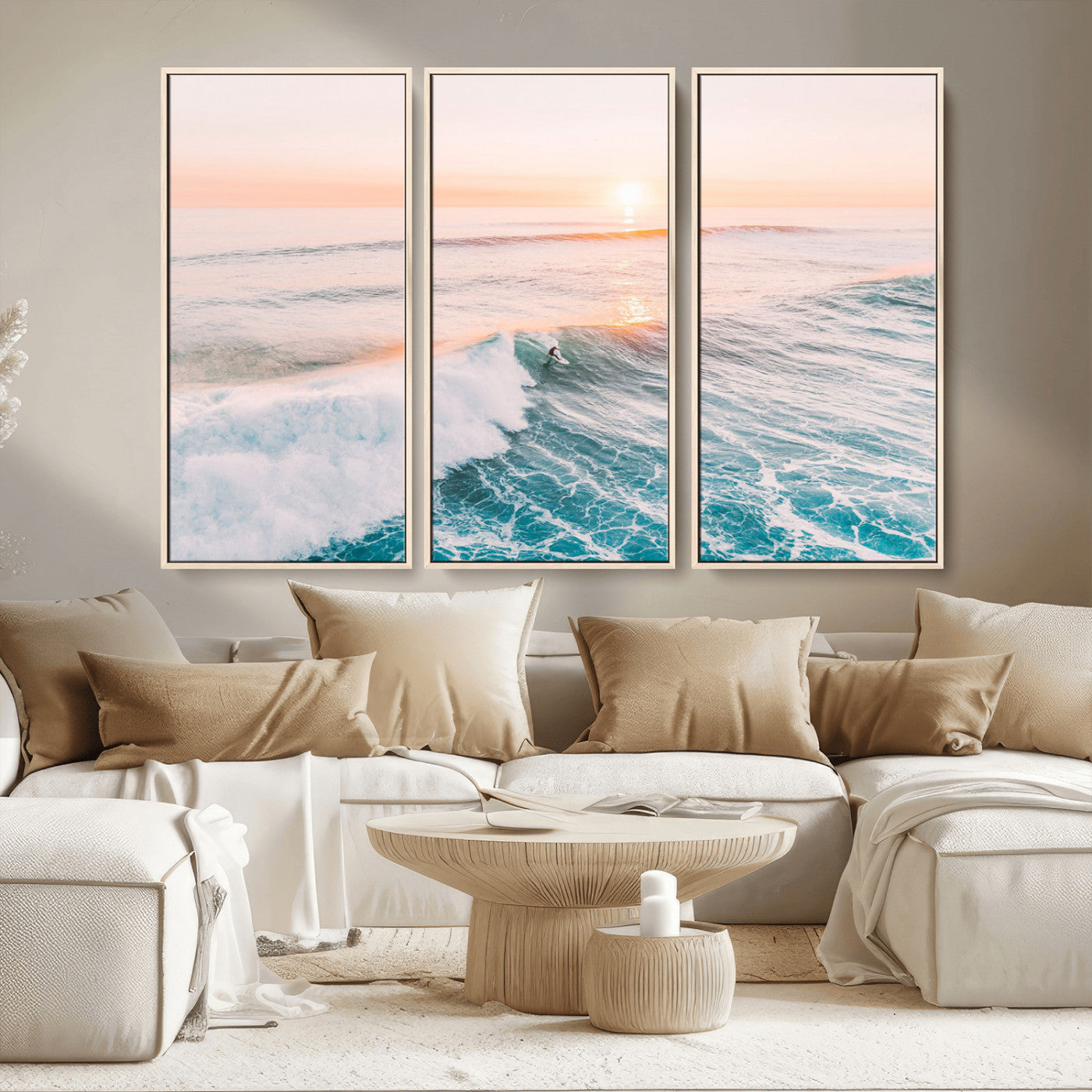 34064591-MGV-CV-36X24-Surfing Wall Art – Sunset Ocean Wave Canvas Print, Surfer Riding Sea Photography Decor for Bedroom, Living Room, Office, Coastal