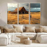 16480179-MGV-CV-36X24-Farmhouse Wall Art – Rustic Barn and Golden Field Canvas Print, Country Landscape Photography Decor for Bedroom, Living Room,