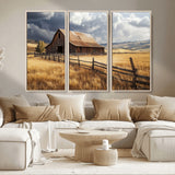 23718739-MGV-CV-36X24-Farmhouse Wall Art – Rustic Barn and Golden Wheat Field Canvas Print, Country Landscape Photography Decor for Bedroom, Living