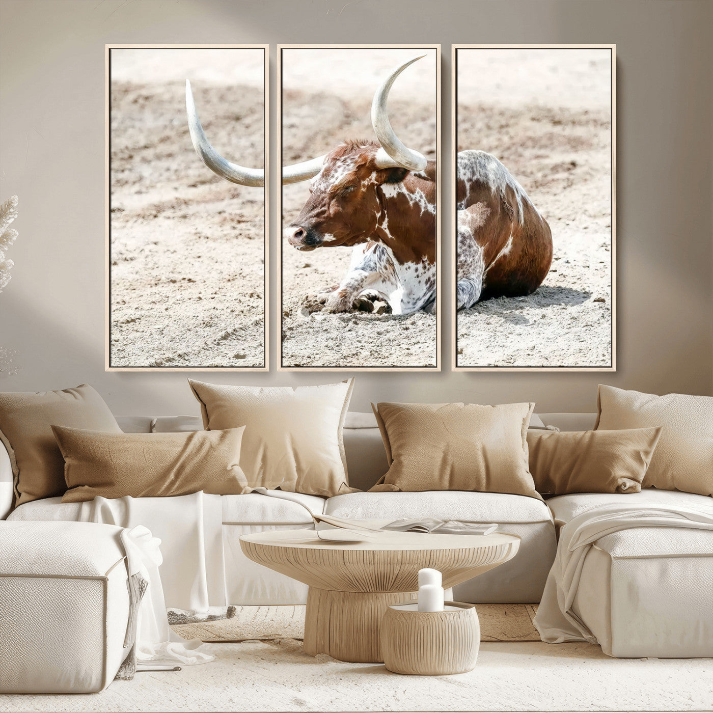 89096667-MGV-CV-36X24-Texas Longhorn Wall Art – Rustic Western Canvas Print, Cattle Photography Decor for Ranch House, Living Room, Office, Man Cave