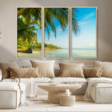 65056721-MGV-CV-36X24-Tropical Beach Wall Art – Palm Tree Coastal Photography Print, Relaxing Ocean Paradise Landscape, Island Seascape Home or Office