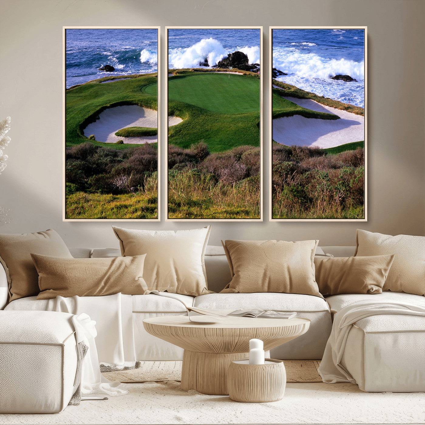 22776914-MGV-CV-36X24-Golf Course Wall Art – Oceanfront Green Canvas Print, Coastal Pebble Beach Photography Sports Decor for Living Room, Office, Man