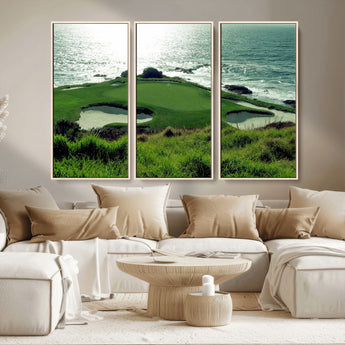 48473947-MGV-CV-36X24-Ocean Golf Course Wall Art – Panoramic Green Fairway Canvas Print, Coastal Golf Landscape Photography Sports Decor for Office, Man