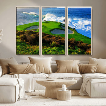 34181847-MGV-CV-36X24-Coastal Golf Course Wall Art – Panoramic Ocean Fairway Canvas Print, Scenic Sports Photography Decor for Office, Man Cave, Living