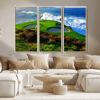 34181847-MGV-CV-36X24-Coastal Golf Course Wall Art – Panoramic Ocean Fairway Canvas Print, Scenic Sports Photography Decor for Office, Man Cave, Living