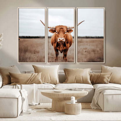 16316734-MGV-CV-36X24-Texas Longhorn Wall Art – Rustic Bull Portrait Canvas Print, Western Farmhouse Animal Photography Decor for Living Room, Office,