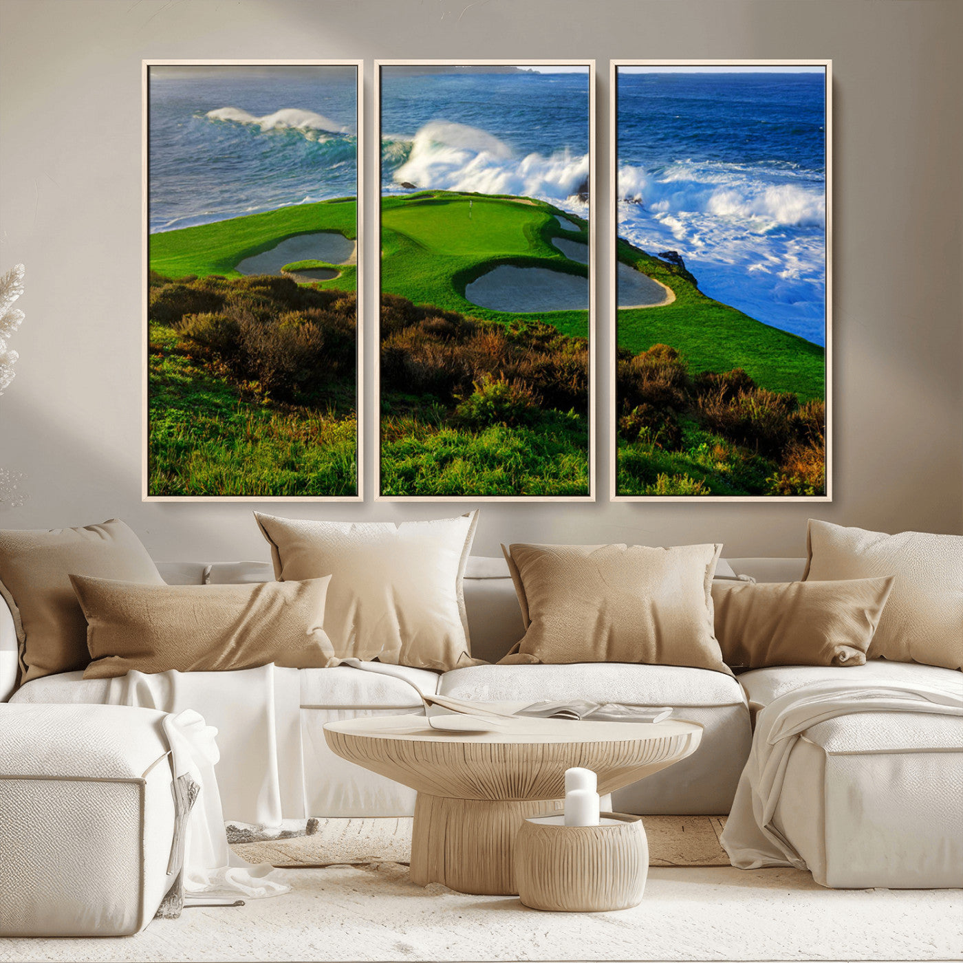 13644055-MGV-CV-36X24-Golf Wall Art – Oceanfront Green Canvas Print, Scenic Coastal Course Photography Decor for Bedroom, Living Room, Office, Sports