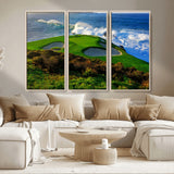 13644055-MGV-CV-36X24-Golf Wall Art – Oceanfront Green Canvas Print, Scenic Coastal Course Photography Decor for Bedroom, Living Room, Office, Sports