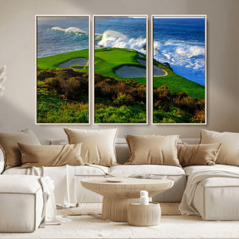 13644055-MGV-CV-36X24-Golf Wall Art – Oceanfront Green Canvas Print, Scenic Coastal Course Photography Decor for Bedroom, Living Room, Office, Sports
