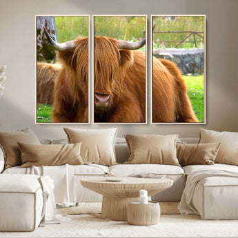 68411138-MGV-CV-36X24-Farmhouse Wall Art – Highland Cow Canvas Print, Rustic Country Cattle Photography Decor for Bedroom, Living Room, Office, Ranch,