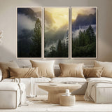 38316884-MGV-CV-36X24-Landscape Wall Art – Misty Mountain Valley Canvas Print, Scenic Pine Forest and Sunrise Photography Decor for Bedroom, Living