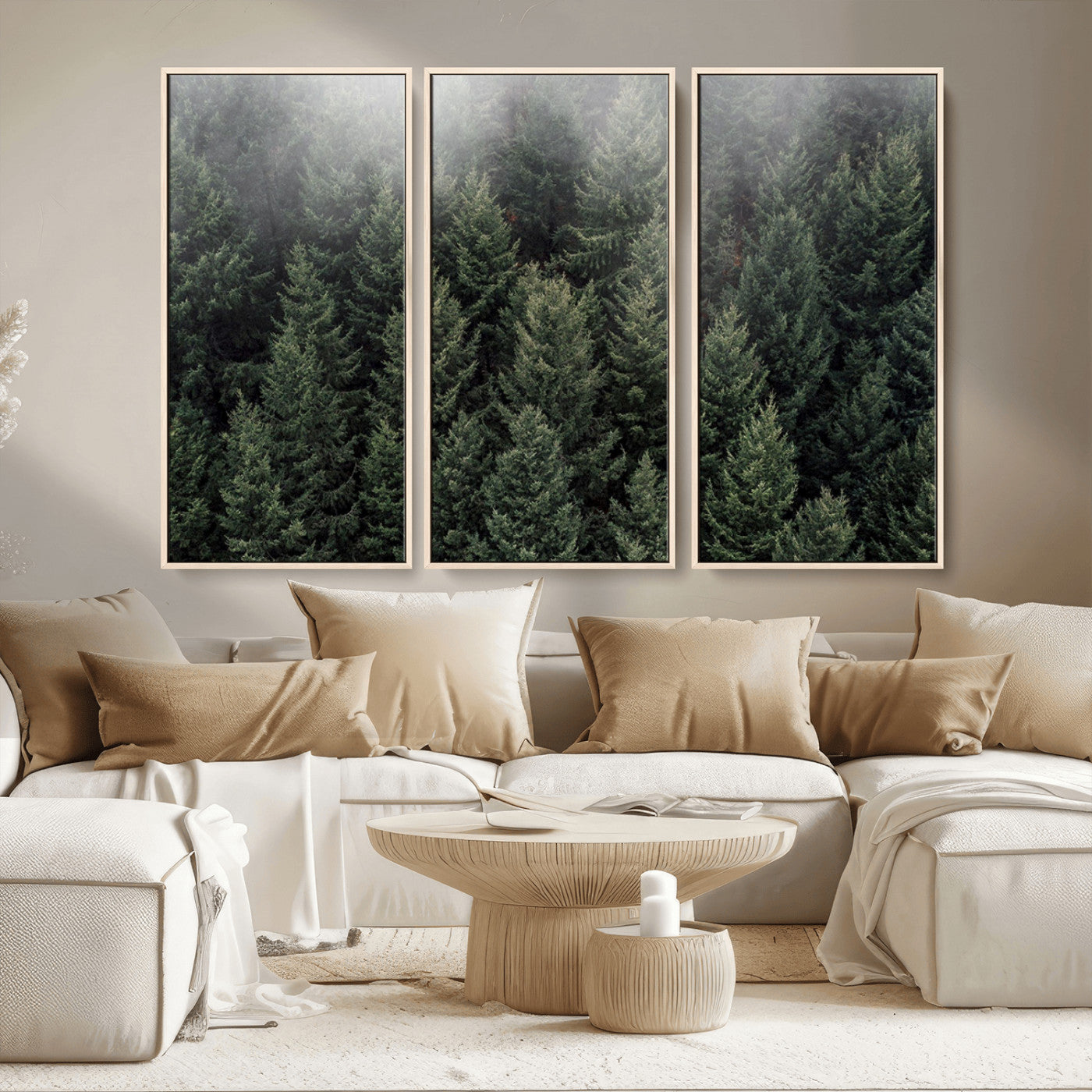 84059409-MGV-CV-36X24-Forest Wall Art – Misty Evergreen Trees Canvas Print, Tranquil Nature Photography Decor for Bedroom, Living Room, Office, Cabin or